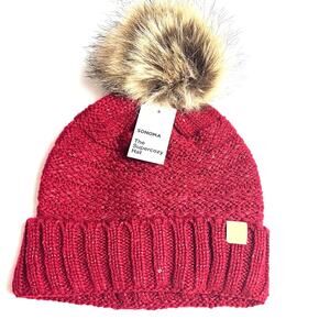 Sonoma Women's Red Supercozy Winter Beanie Pompom Hat